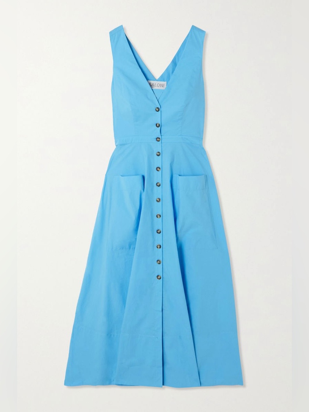 Saloni. Zoey Cutout Stretch-Cotton Poplin Dress. Blue. Size 8.